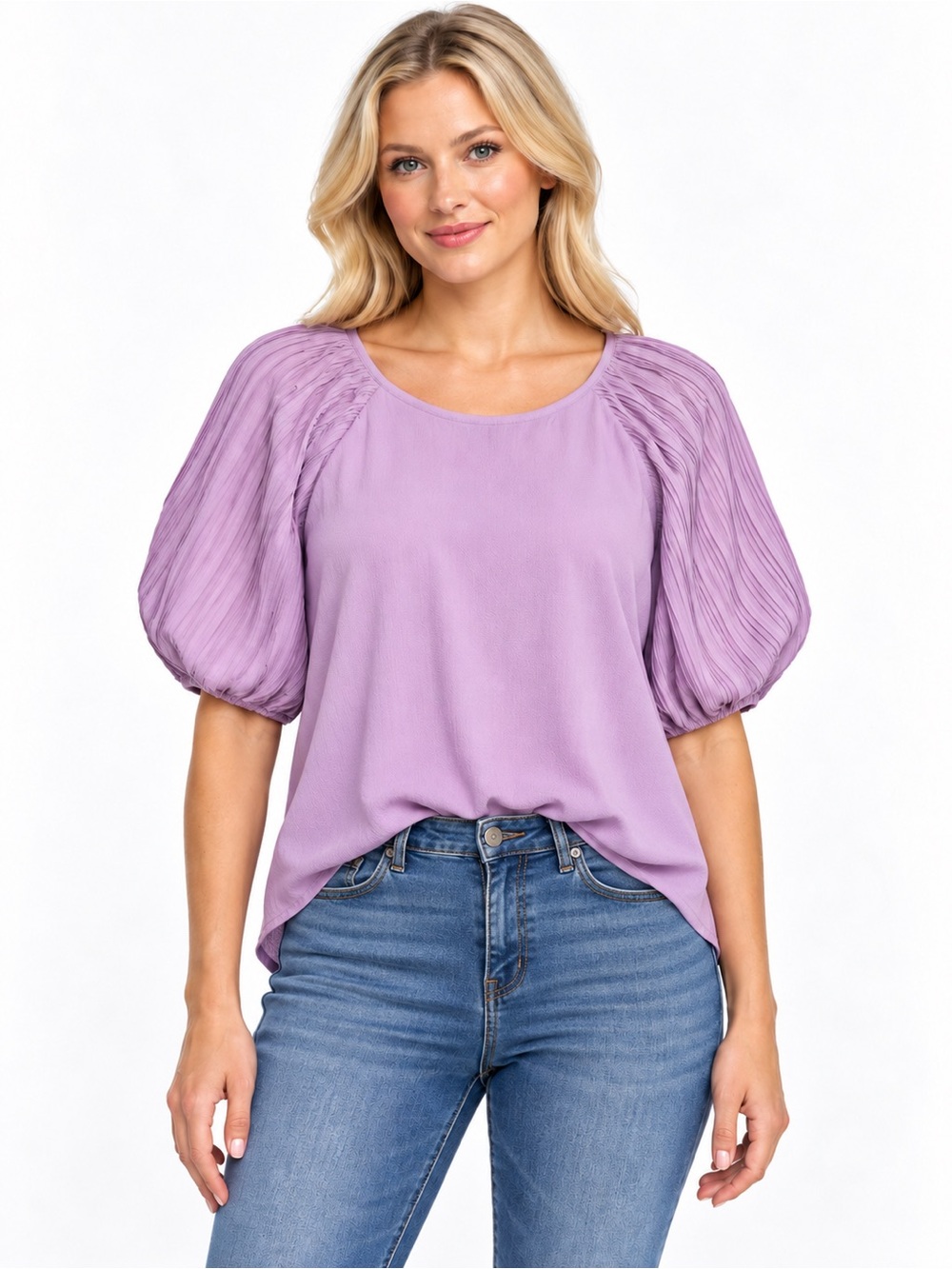 Umgee NWT Size Medium Lilac Puff-Sleeve Blouse - Women's Top